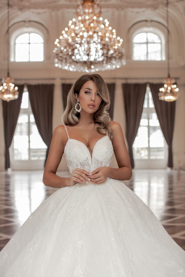 Bmbridal Sleeveless Ball Gown Wedding Dress Spaghetti-Straps Lace-BMbridal