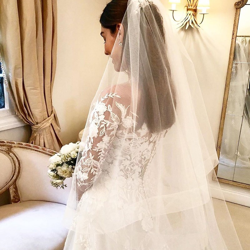 BMbridal Long Sleeves Tulle Wedding Dress With Lace Appliques-BMbridal