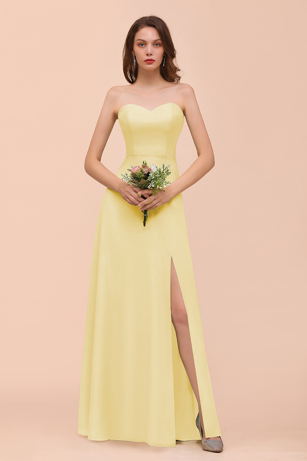 BMbridal Affordable Strapless Front Slit Long Dusty Sage Bridesmaid Dress-BMbridal