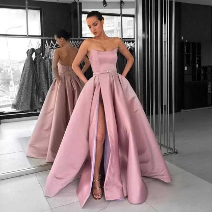 Bmbridal Gorgeous Strapless Long Prom Dress Slit With Pockets