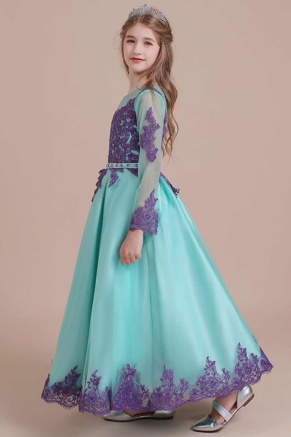 BMbridal A-Line Chic Long Sleeve Appliques Flower Girl Dress Online-BMbridal