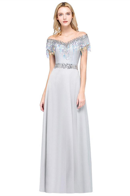 BMbridal A-line Jewel Short Sleeves Sequins Evening Dress with Tassels