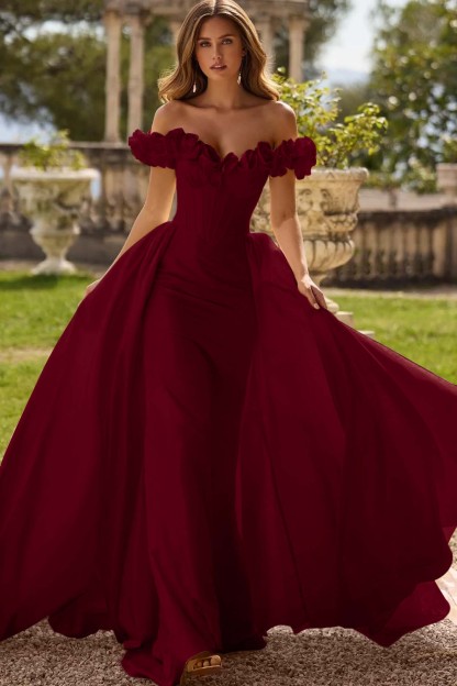 Off the Shoulder Sleeveless Long Mermaid Prom Dress With Pleated