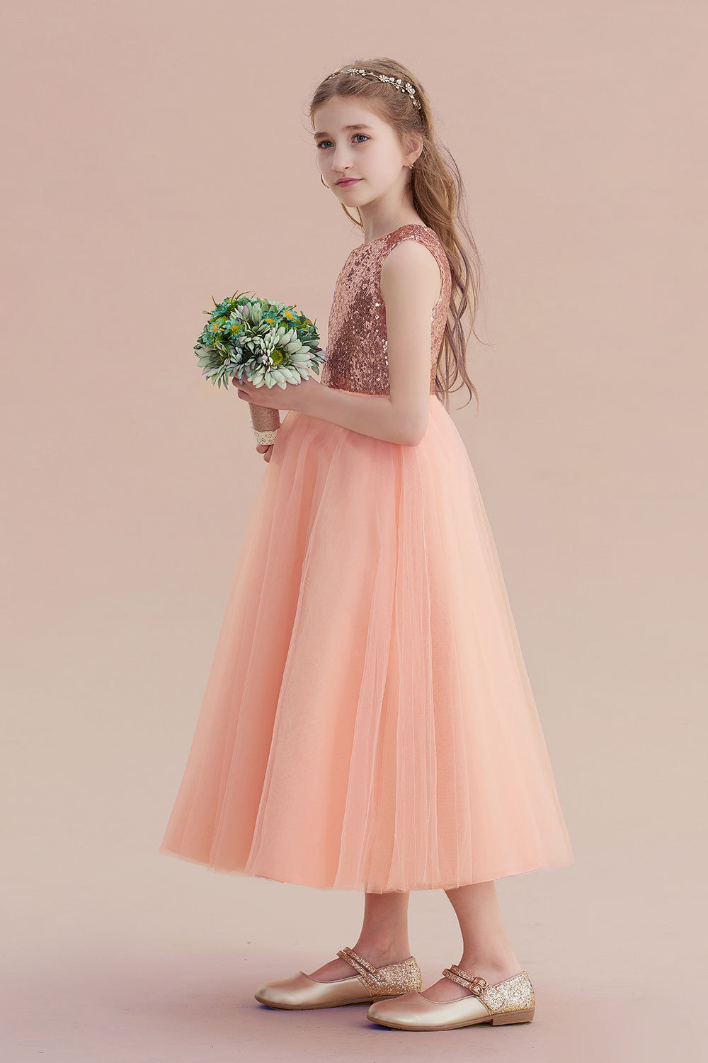 BMbridal A-Line Graceful Sequins Tulle Flower Girl Dress On Sale-BMbridal