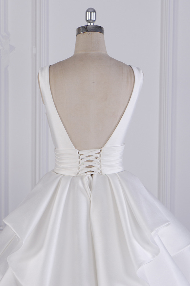BMbridal Chic Ball Gown Jewel Layers Tulle Wedding Dress White Sleeveless Ruffles Bridal Gowns Online-BMbridal