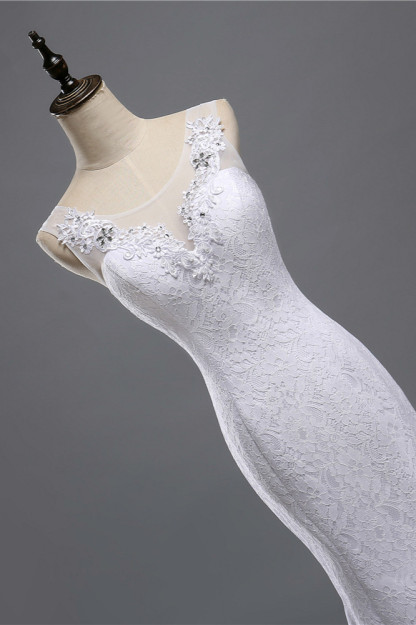 BMbridal Affordable Jewel Lace Sequins Mermaid Wedding Dress Sleeveless Appliques Bridal Gowns with Crystals-BMbridal