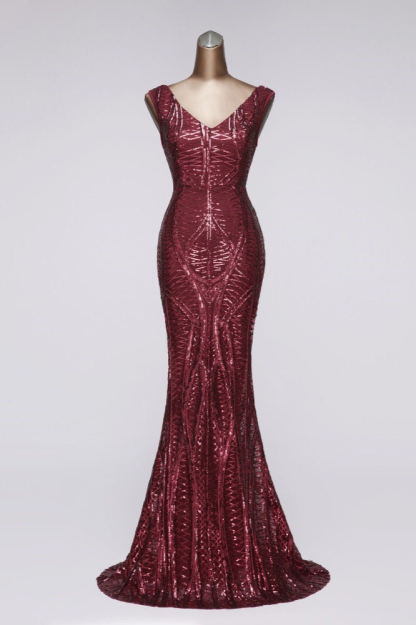 BMbridal Elegant V-Neck Sleeveless Long Mermaid Prom Dresses Online