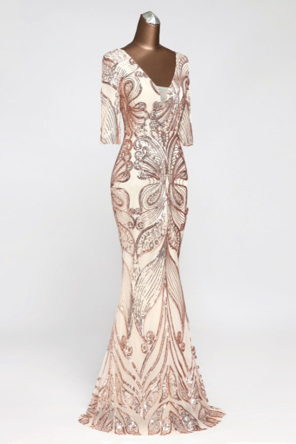 BMbridal Gorgeous Sequined V-Neck Mermaid Prom Dresses with Half Sleeves Online