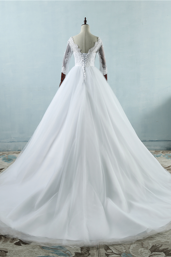 BMbridal Elegant Jewel Tulle Lace Wedding Dress 3/4 Sleeves Appliques A-Line Bridal Gowns On Sale