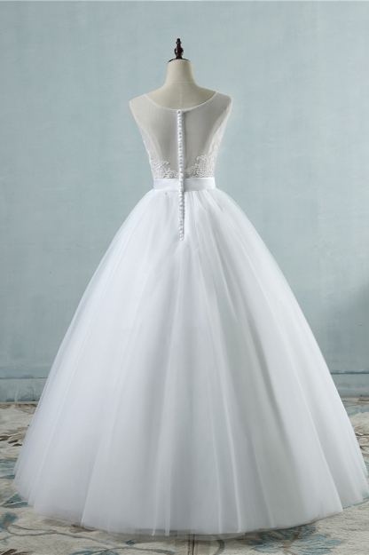 BMbridal Chic Square Neckling Sleeveless Wedding Dresses White Tulle Lace Bridal Gowns On Sale