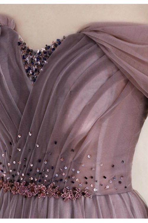 Elegant Infinity Tulle Off the Shoulder Sweetheart Long Prom Dress With Sequins
