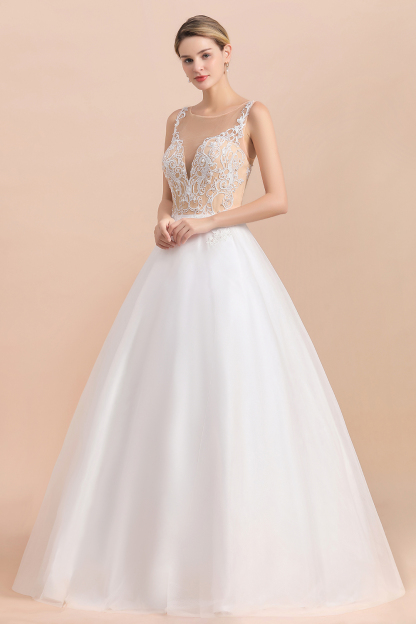 BMbridal Gorgeous Tulle Lace V-Neck Sleeveless Wedding Dress Online
