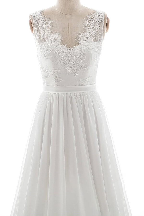 BMbridal Affordable V-neck Lace Chiffon A-line Wedding Dress On Sale-BMbridal