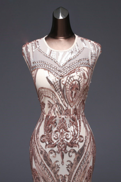 BMbridal Elegant Sequined Jewel Sleeveless Mermaid Prom Dresses with Beadings
