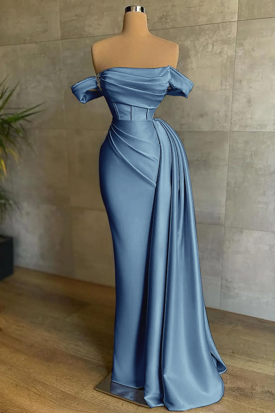 Stunning White Strapless Mermaid Pleated Long Prom Dress Off the Shoulder