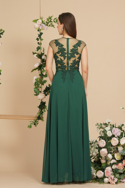 Bmbridal Dark Green Cap Sleeves Prom Dress A-Line With Appliques