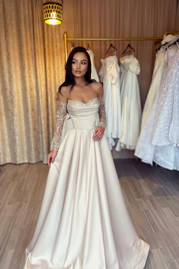 Bmbridal Sweetheart Long Sleeves Prom Dress A-Line With Lace