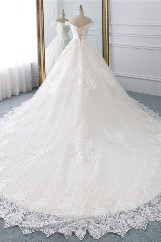 BMbridal Luxury Ball Gown Off-the-Shoulder Lace Wedding Dress Sweetheart Sleeveless Appliques Bridal Gowns On Sale-BMbridal