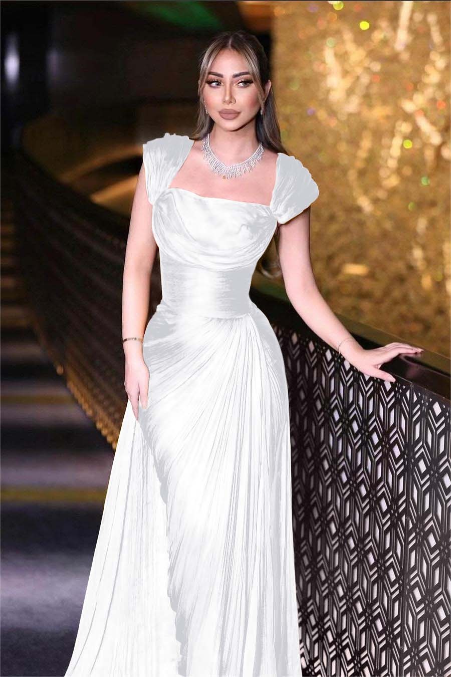 Daffodils Square Neck Sleeveless High Waist Long Pleated Prom Dress With Split