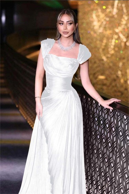 Daffodils Square Neck Sleeveless High Waist Long Pleated Prom Dress With Split