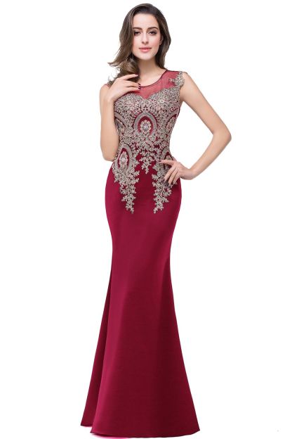 BMbridal Black Mermaid Long Prom Dress With Lace Appliques