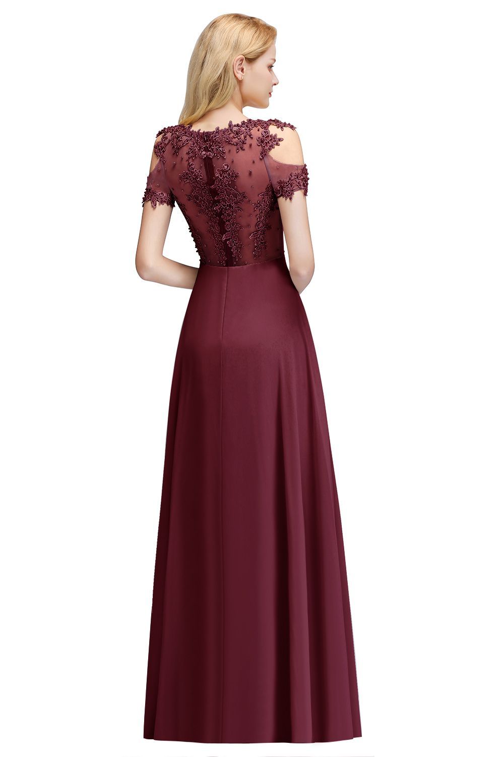 BMbridal Short Sleeve Lace Appliques Long Prom Party Dress