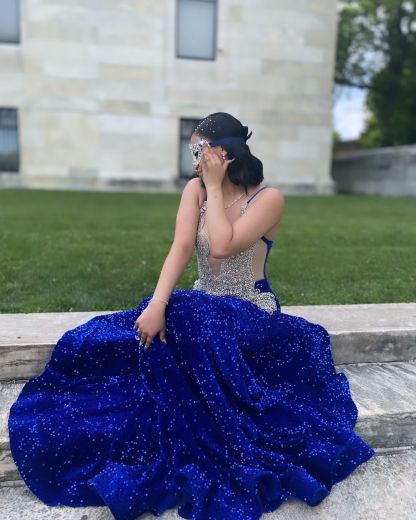 Red Square Mermaid Evening Dress Beads Sequins Long Sleeveless