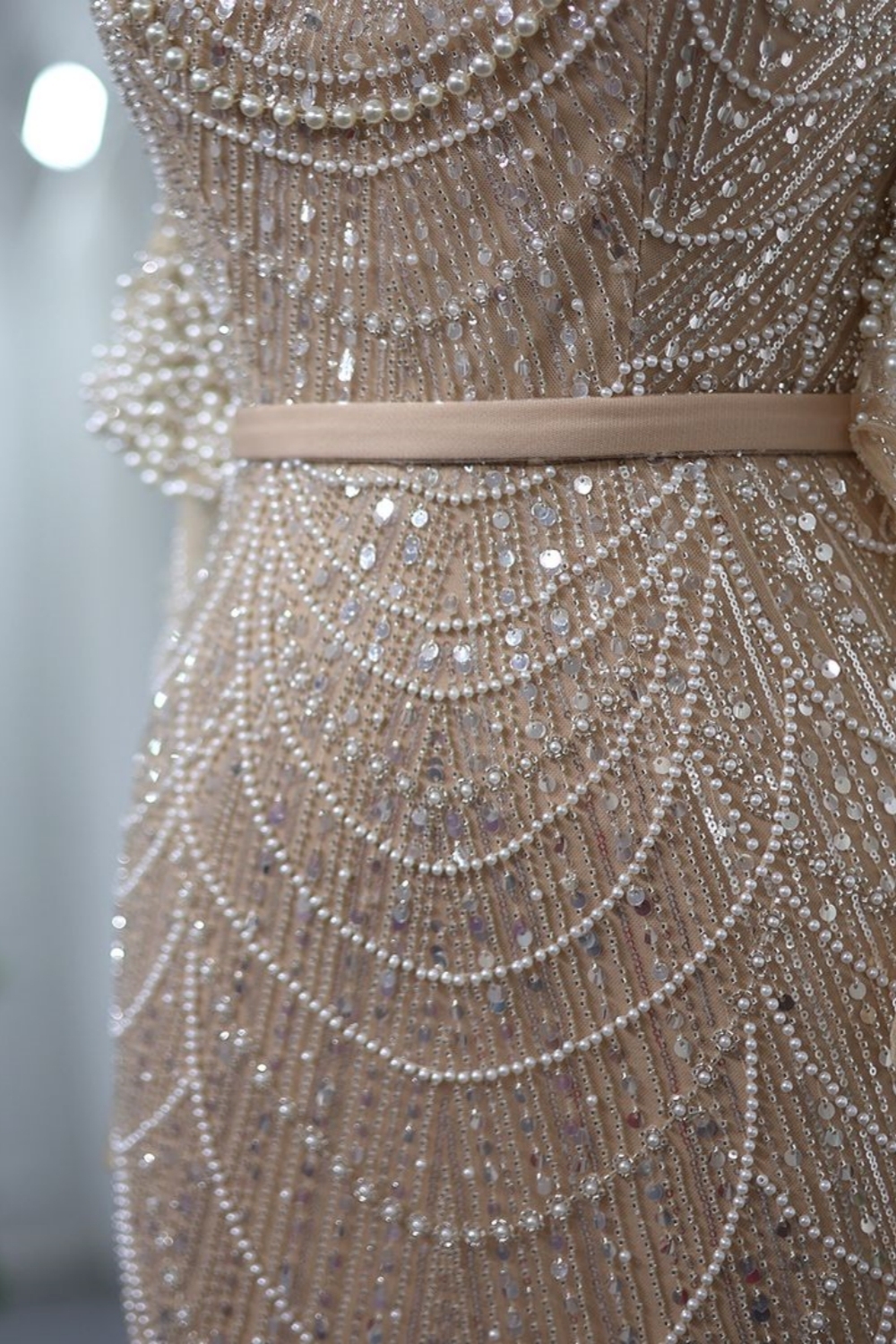 Bmbridal A-Line Pearl Pink Halter Sleeveless Tulle Prom Dresses with Beadings