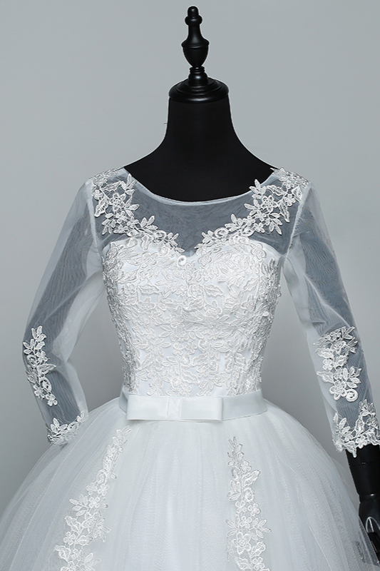 BMbridal Gorgeous Jewel Tulle Lace White Wedding Dresses 3/4 Sleeves Appliques Bridal Gowns On Sale