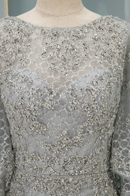 BMbridal Elegant Jewel Long Sleeves Mermaid Prom Dresses with Appliques Beadings