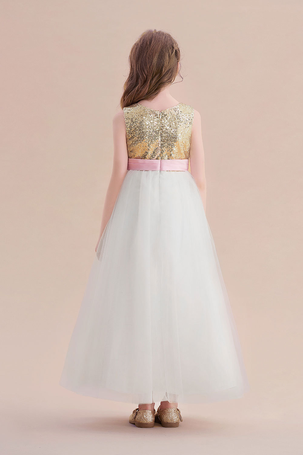 BMbridal A-Line Sequins Tulle High-waisted Flower Girl Dress On Sale-BMbridal