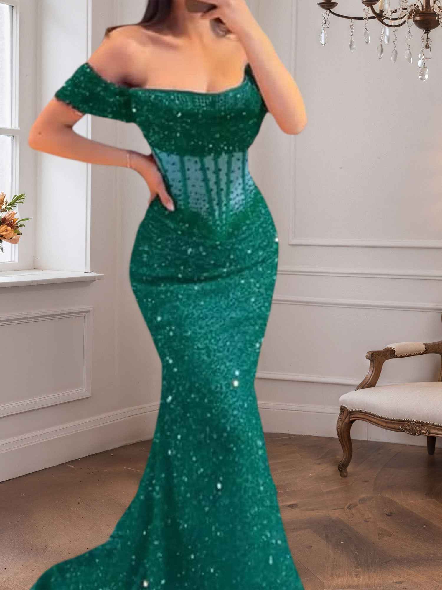 Trumpet/Mermaid Off The Shoulder Sequin Long Prom Dress