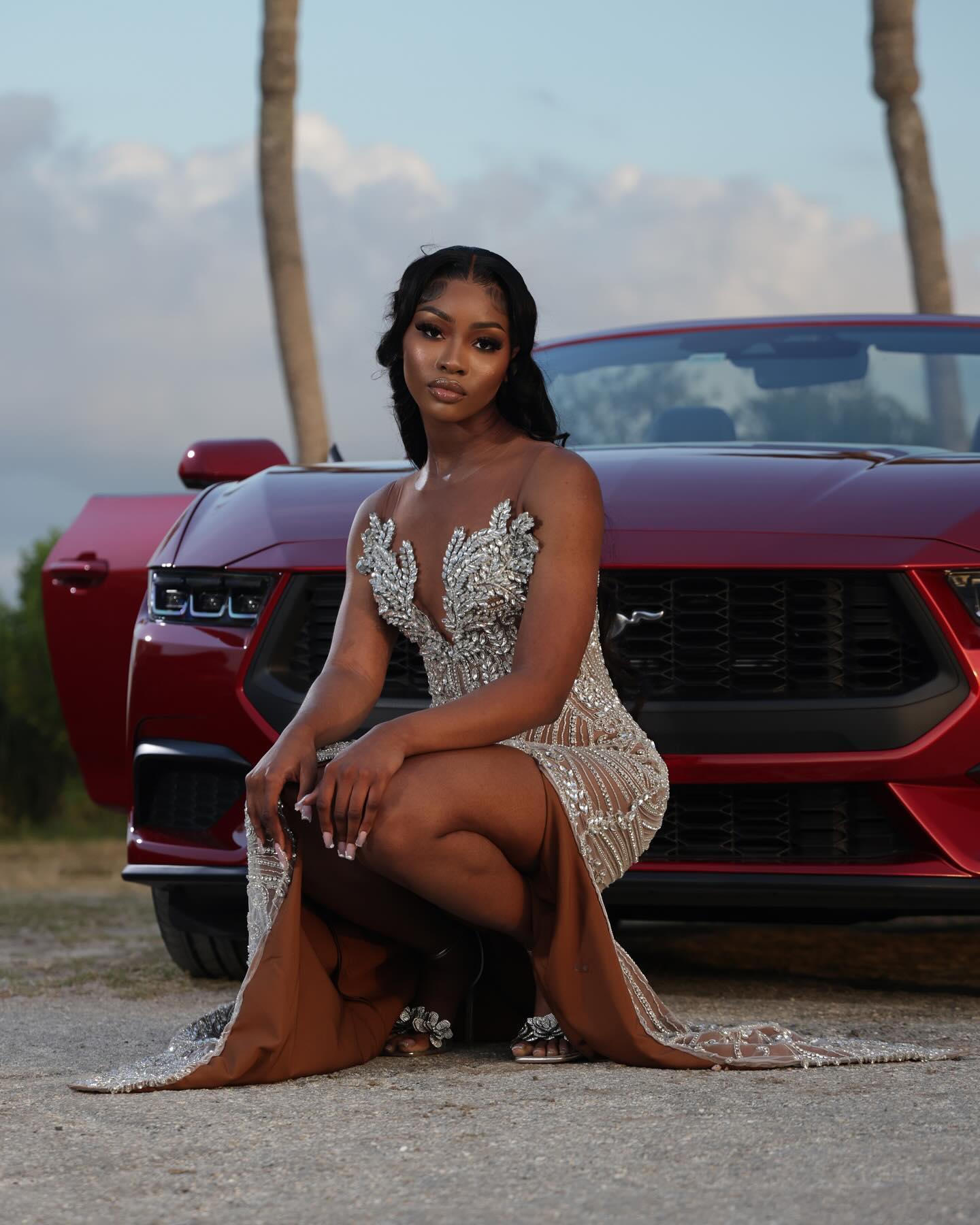 Silver Goddess - Art Deco Beaded Mermaid Prom Dress with Crystal Leaves