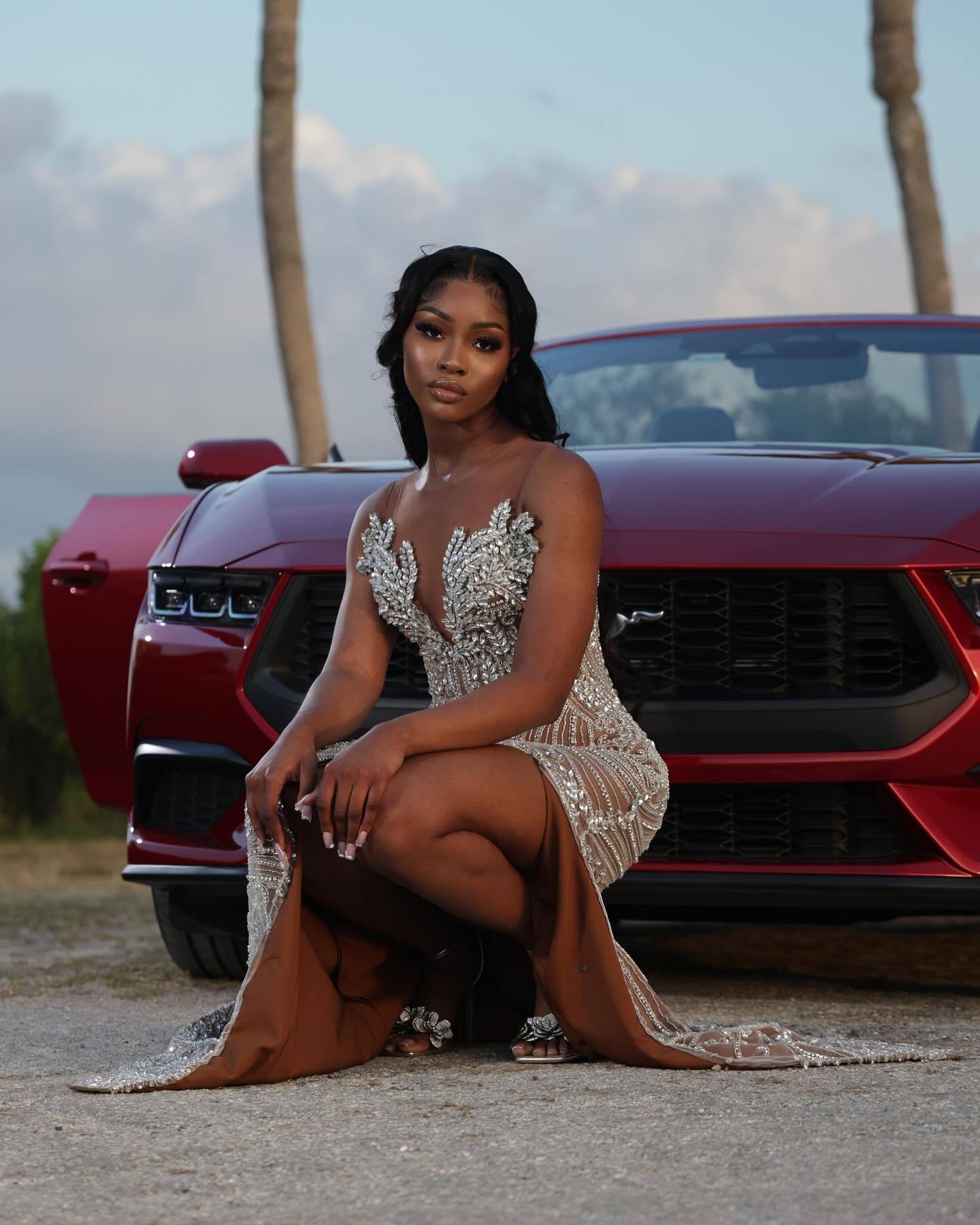 Silver Goddess - Art Deco Beaded Mermaid Prom Dress with Crystal Leaves