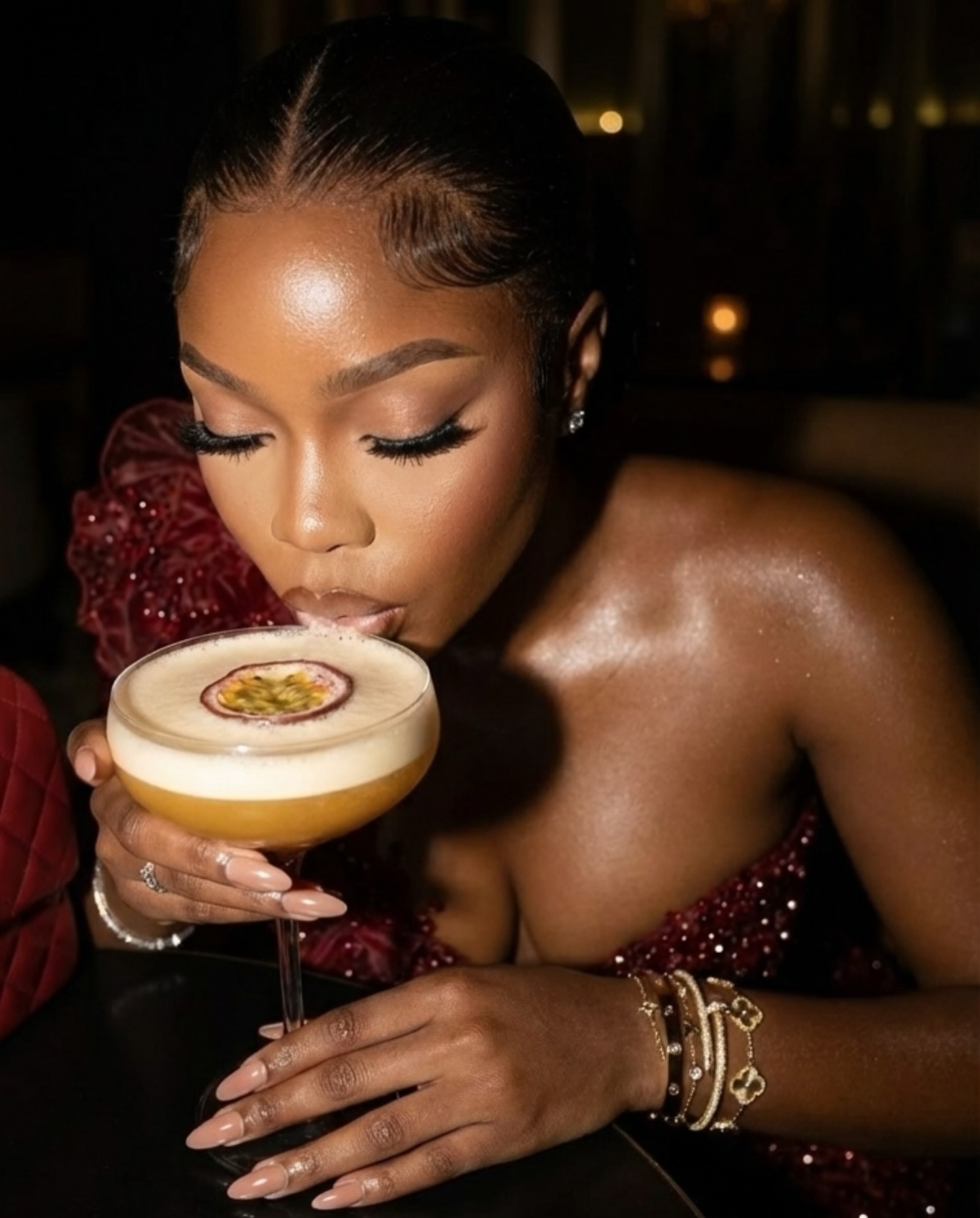 The Bordeaux Bloom - 2026 One-Shoulder Sequin Mermaid Gown: 3D Floral Appliqués & Crushed Garnet Beadwork