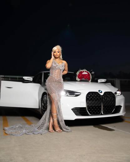 Silver Goddess - Sheer Crystal Beaded Prom Dress with High Slit