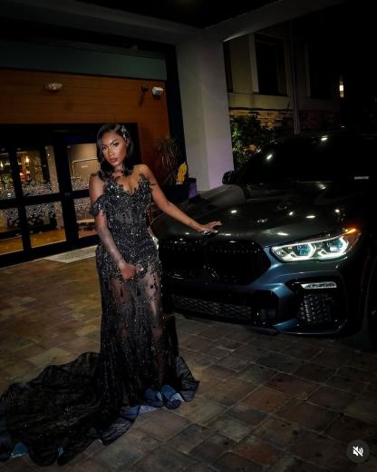 Black Elegance - 3D Floral Beaded Mermaid Prom Dress with Ruffle Train