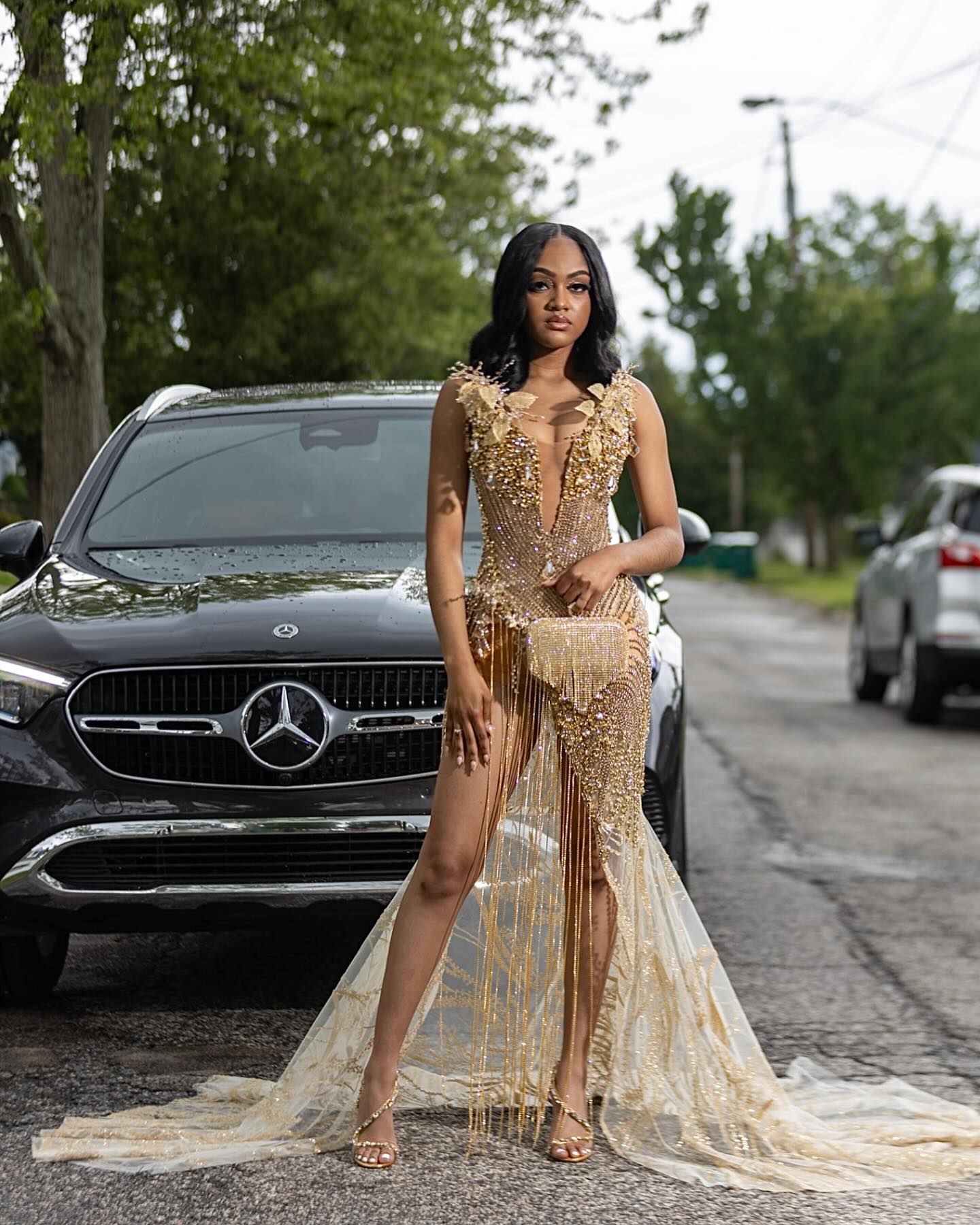 Golden Goddess - Luxury Beaded Mermaid Prom Dress with 3D Florals & Fringe