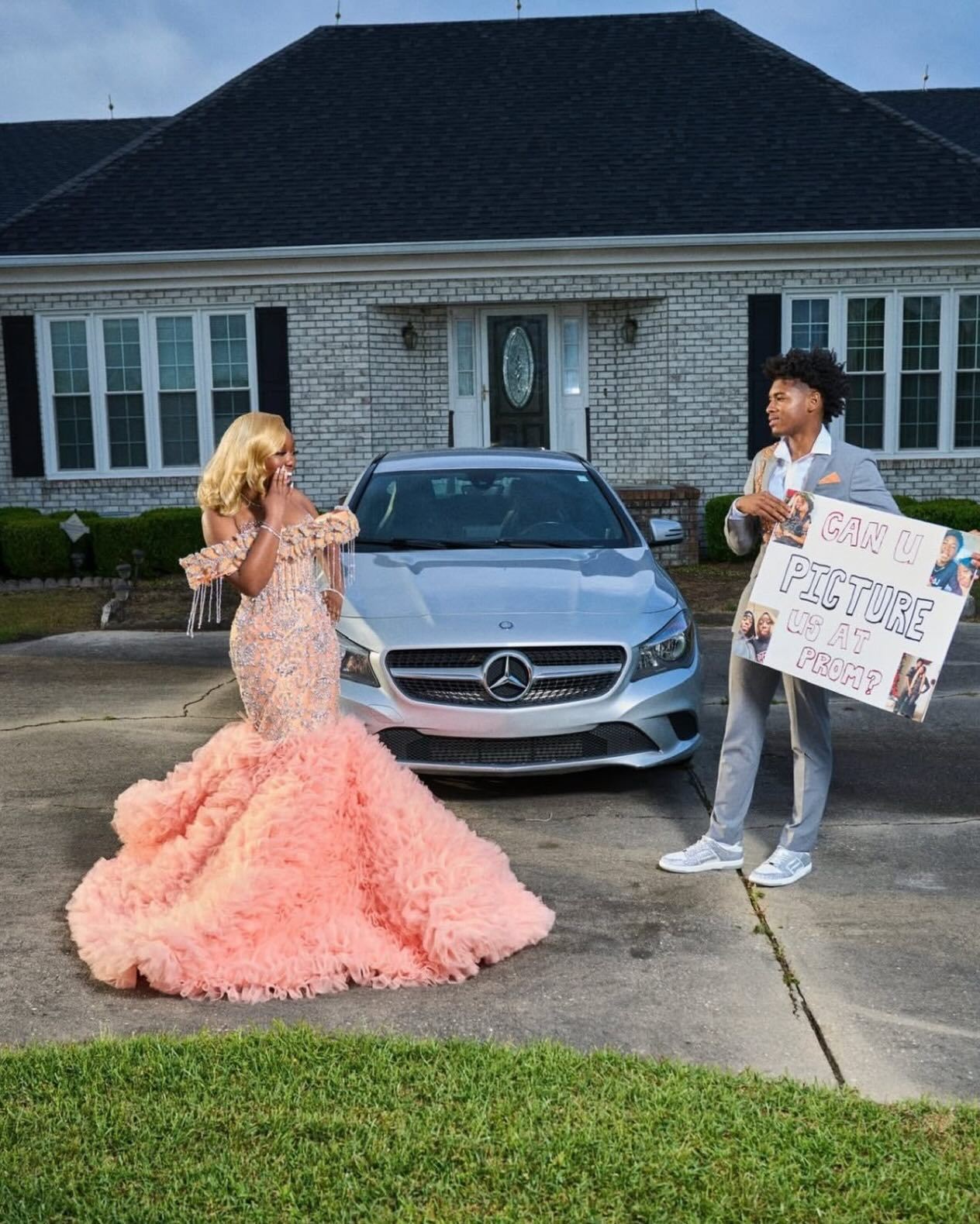 Peach Sunset Crystal Mermaid Gown - 2026 Off-the-Shoulder Fringe & Cloud-Ruffle Prom Dress