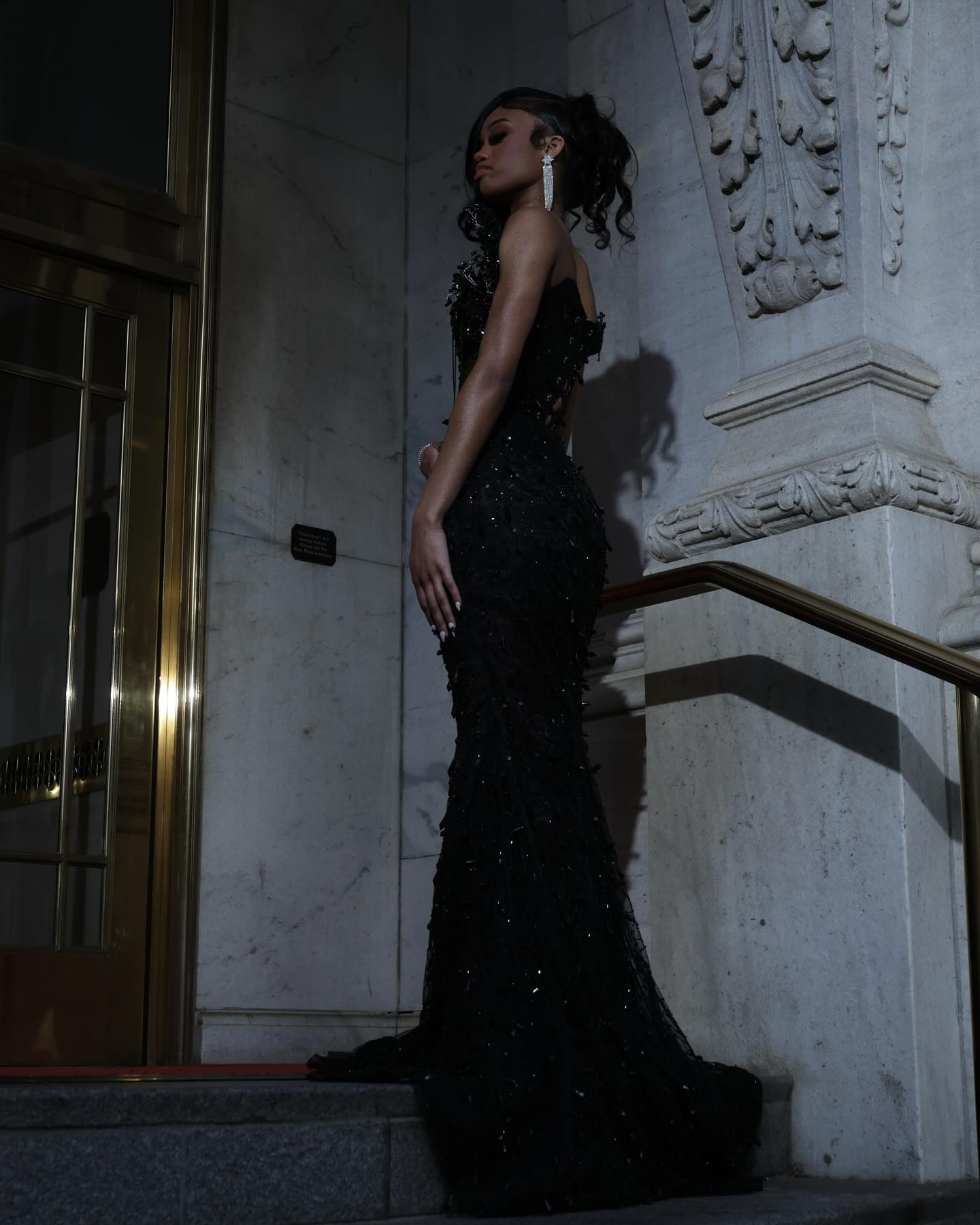 Luxury Black Sequin Mermaid Prom Dress – Illusion Corset Bodice with 3D Beaded Lace & Off-the-Shoulder Detail | 2026 Gothic Glamour Evening Collection