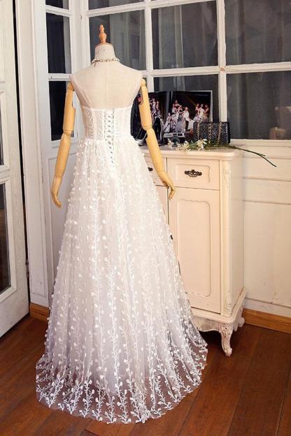 BMbridal Gorgeous Sweetheart Long Spaghetti Straps Wedding Dress Sleeveless Appliques Bridal Gowns On Sale-BMbridal