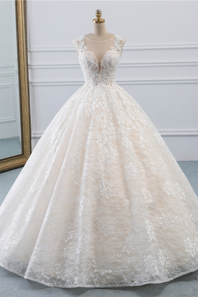 BMbridal Exquisite Jewel Sleelveless Lace Wedding Dress Ball Gown appliques Bridal Gowns Online