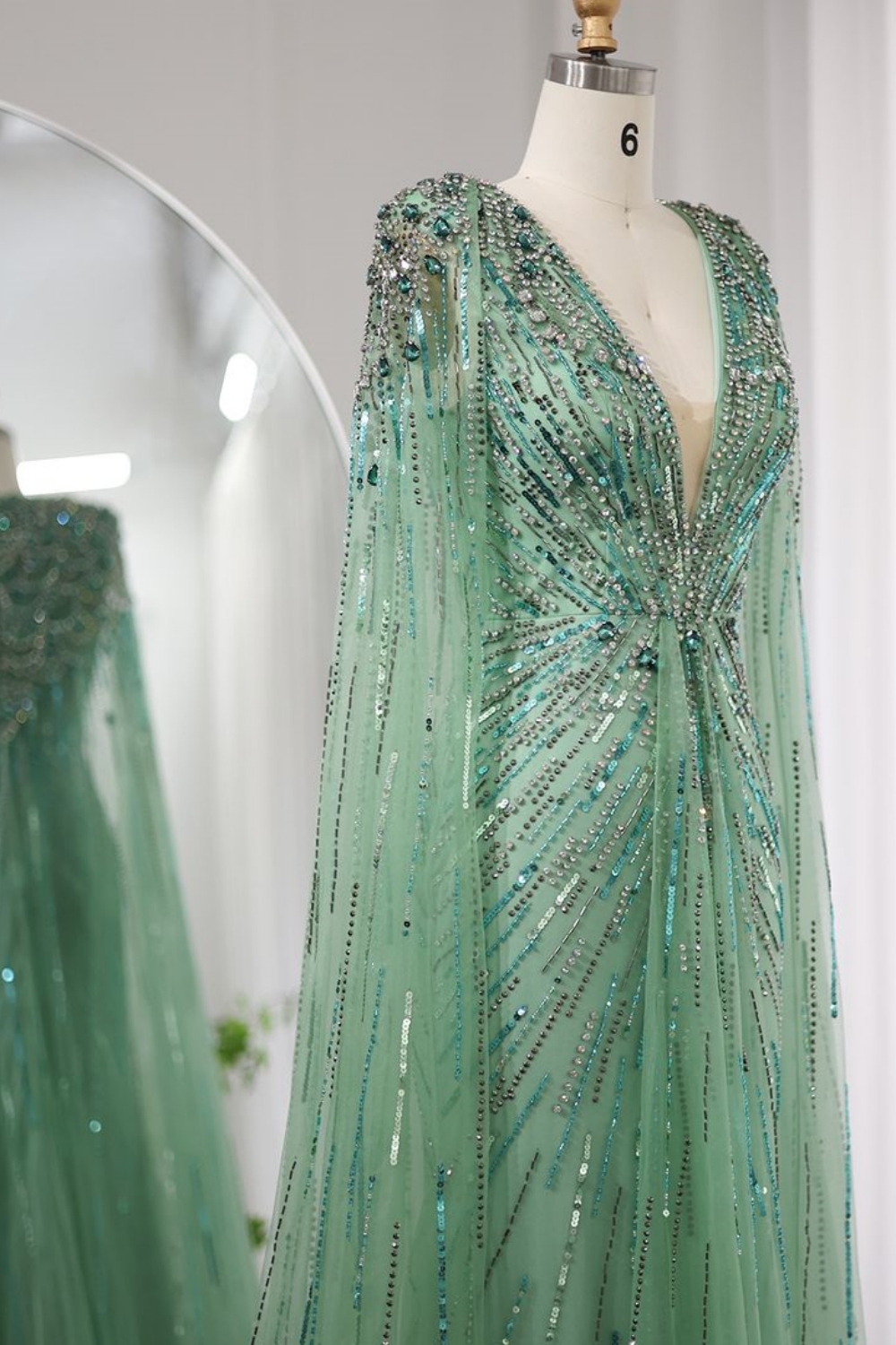 Bmbridal A-Line Gold V-Neck Floor-Length Tulle Prom Dresses with Appliques