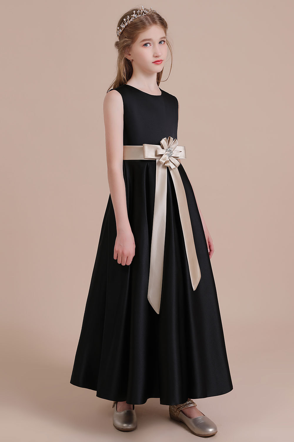 BMbridal A-Line Elegant Satin Flower Girl Dress Online-BMbridal