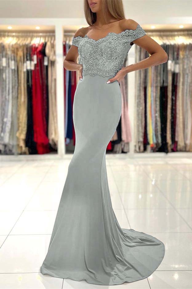 Mermaid Off the Shoulder Sleeveless Prom Dress Long With Lace Appliques