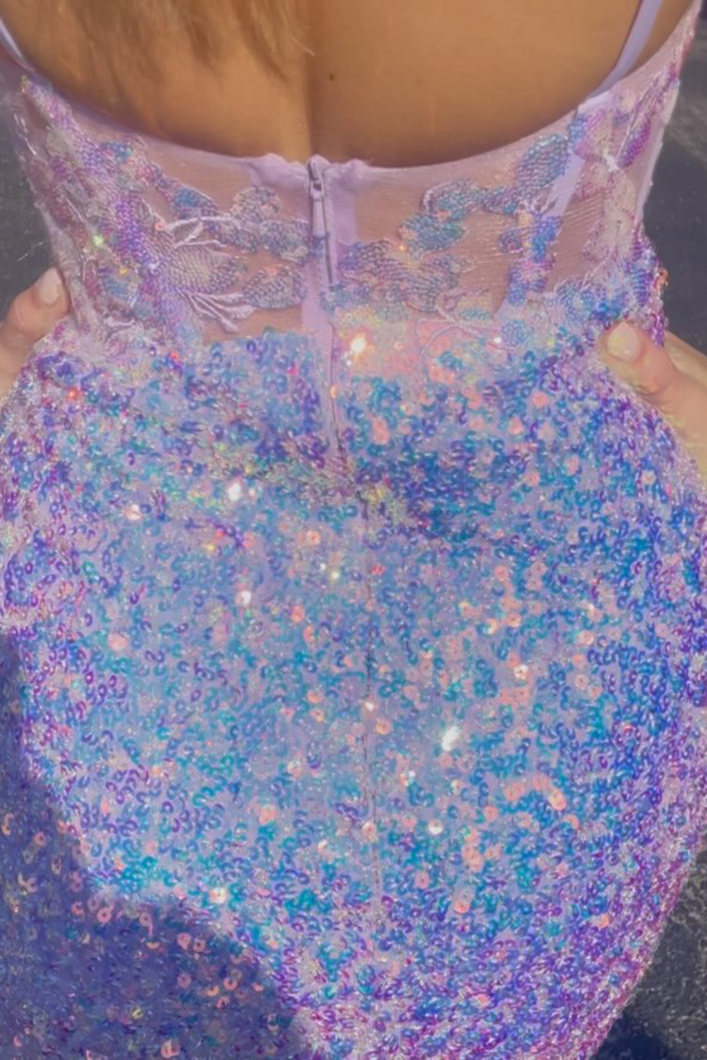 Sparkly Lilac Spaghetti Straps Corset Tight Short Homecoming Dress-BMbridal