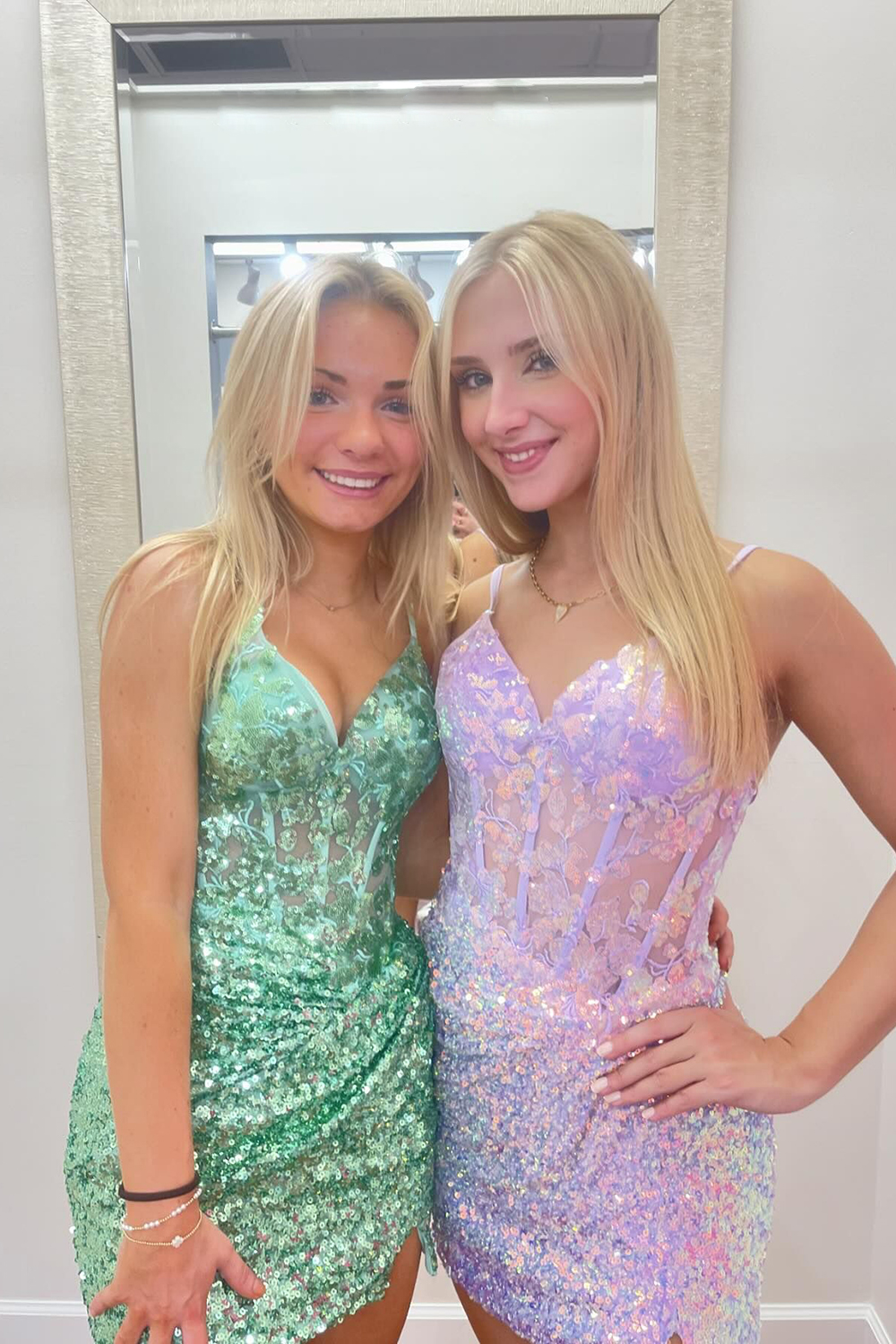 Sparkly Lilac Spaghetti Straps Corset Tight Short Homecoming Dress-BMbridal