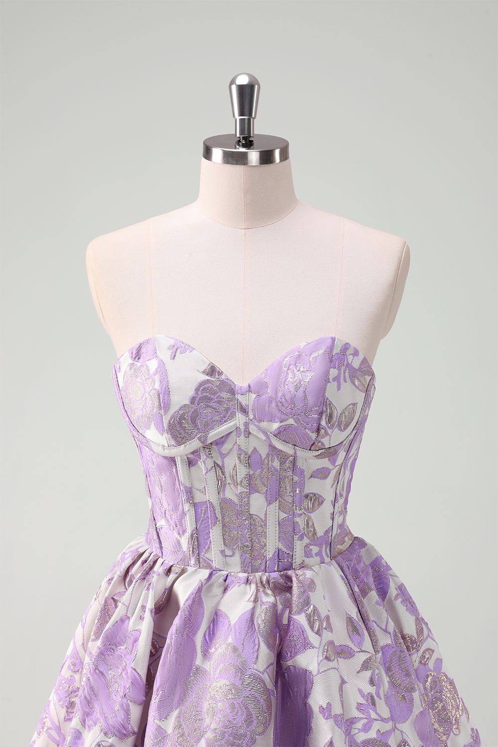 Fluffy Blue Floral Corset Strapless A Line Short Homecoming Dress-BMbridal