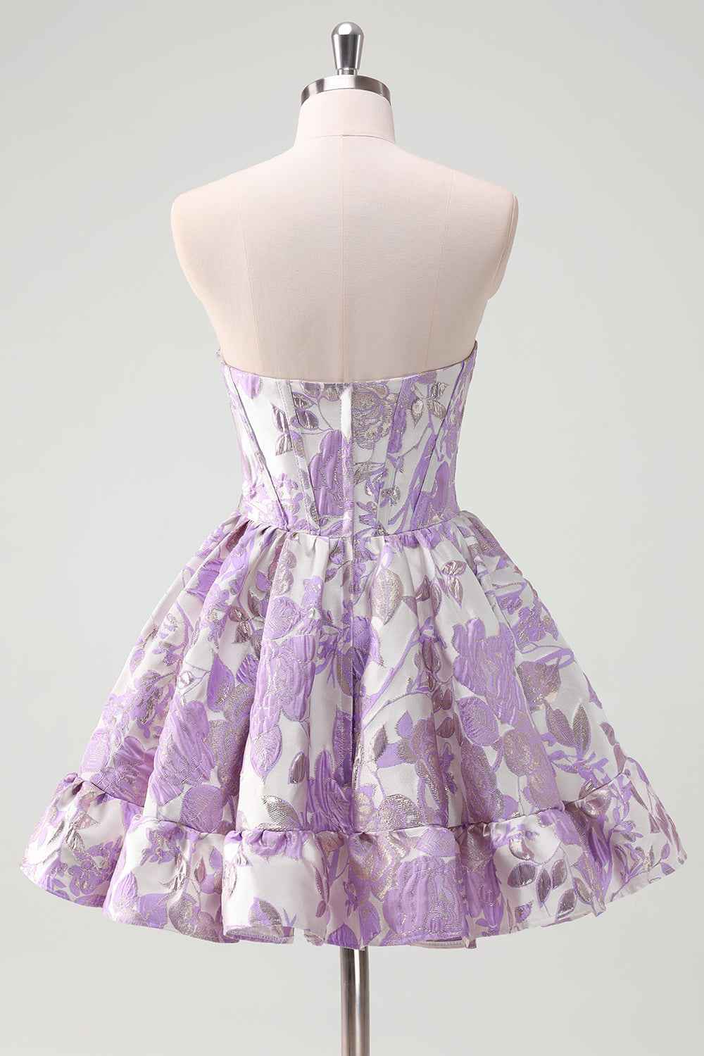Blue Strapless Floral A-Line Printed Corset Short Homecoming Dress with Ruffles