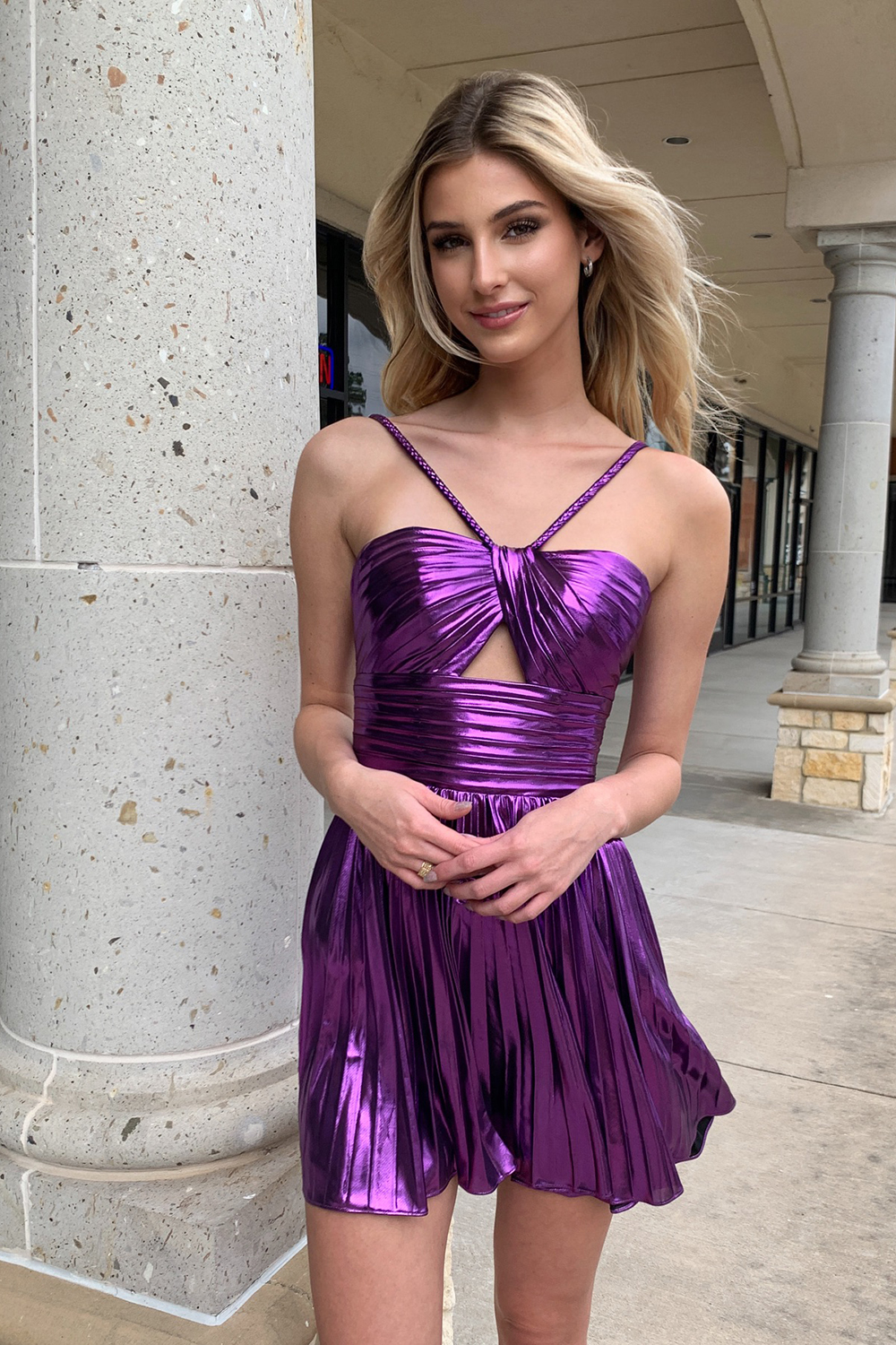 Sparkly Fuchsia A-Line Halter Pleated Short Homecoming Dress